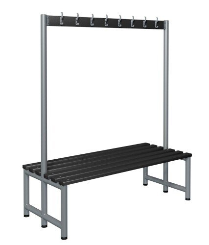 Probe Cloakroom Double Sided Hook Bench 1500 x 720mm - Black Polymer