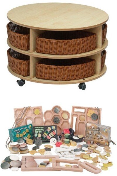 Millhouse Double Tier Mobile Circular Storage Unit Plus Baskets & Loose Parts Kit