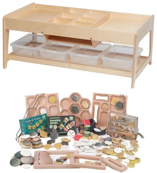 Millhouse Investigative Play Table & 4 Clear Tubs Plus Loose Parts Kit