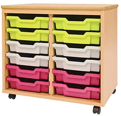Morleys Best Value 12 Shallow Coloured Tray Mobile with Trays - Beech