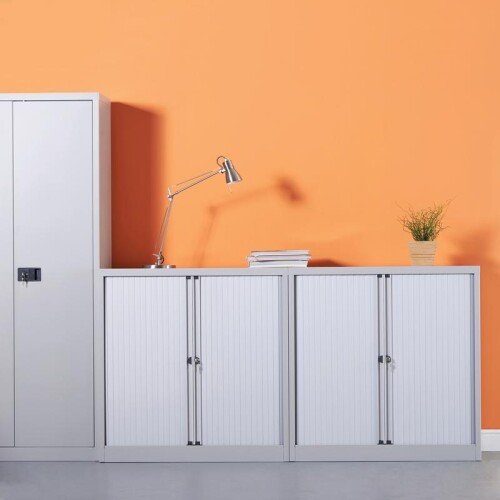 Bisley Systems Storage High Tambour Cupboard 1970mm - Silver with Beech Doors