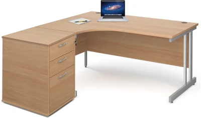 Gentoo Corner Desk with Twin Cantilever Legs - 1600 x 1200mm & Desk High Pedestal