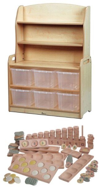 Millhouse Welsh Dresser Display Storage with 6 Clear Tubs & Indoor Maths Kit