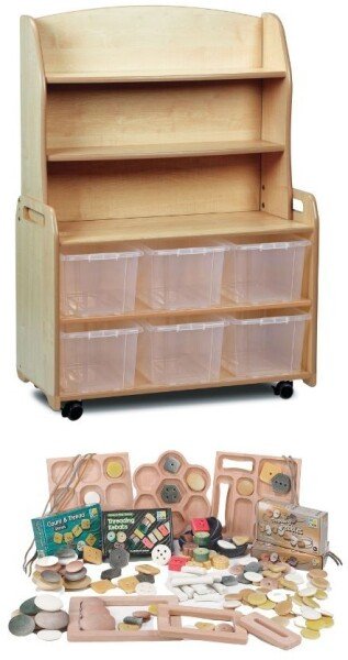 Millhouse Mobile Welsh Dresser Display Storage with 6 Clear Tubs & Loose Parts Kit