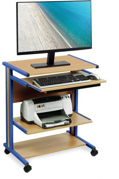 Monarch Computer Trolley Compact Workstation with Adjustable Height - Cool Blue