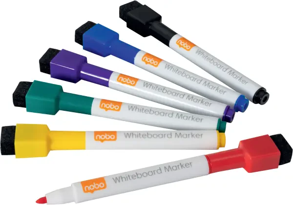 Nobo Mini Whiteboard Pen with Magnetic Eraser Cap Assorted (Pack of 6)