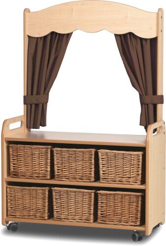 Millhouse Mobile Tall Unit with Theatre Add-on and 6 Baskets and Taupe Curtains