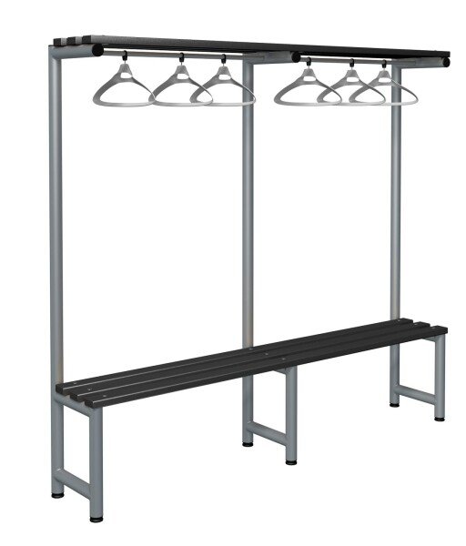 Probe Cloakroom Single Sided Overhead Hanging Bench 2000 x 350 x 475mm - Black Polymer