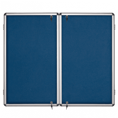 Lockable Noticeboard - Double Door 1500 x 1200mm - Blue Felt